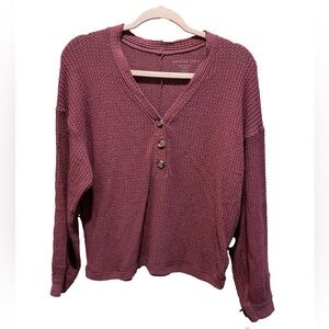 American Eagle Outfitters Mauve Waffle Knit Henley Top